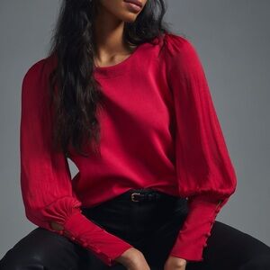 Anthropologie pink balloon sleeve top